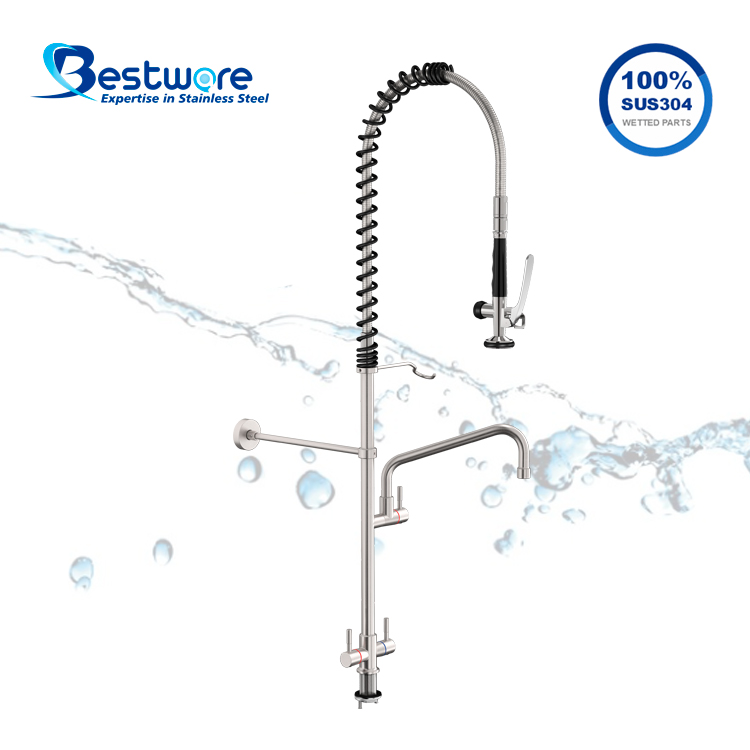 Economy Classic Style Stainless Steel Hot and Cold Pre Rinse Faucet - Single Hole Deck Mount