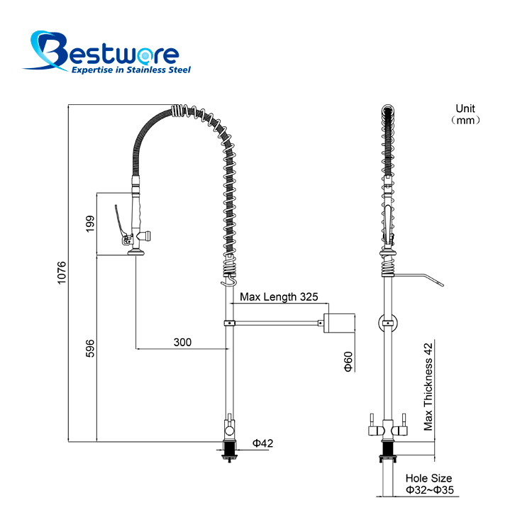 Economy Classic Style Stainless Steel Hot and Cold Pre Rinse Faucet - Single Hole Deck Mount