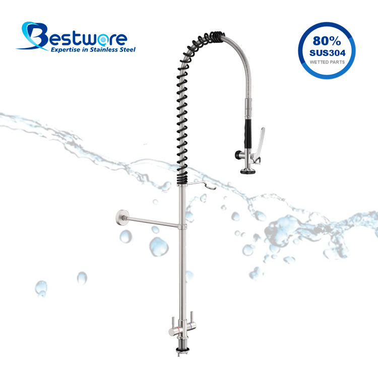 Economy Classic Style Stainless Steel Hot and Cold Pre Rinse Faucet - Single Hole Deck Mount