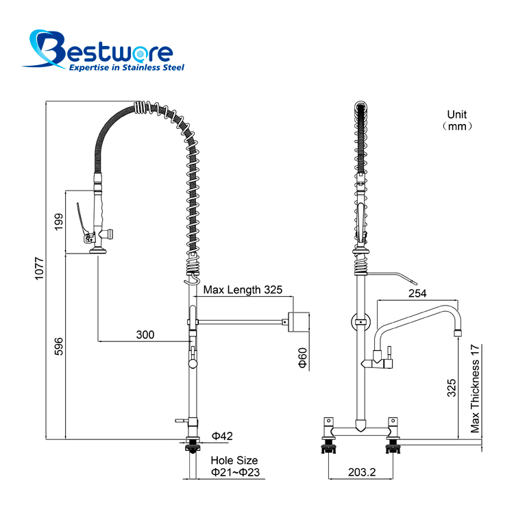 Economy Classic Style Stainless Steel Hot and Cold Pre Rinse Faucet - Dual Holes Deck Mount