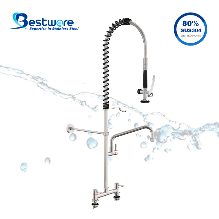 Economy Classic Style Stainless Steel Hot and Cold Pre Rinse Faucet - Dual Holes Deck Mount