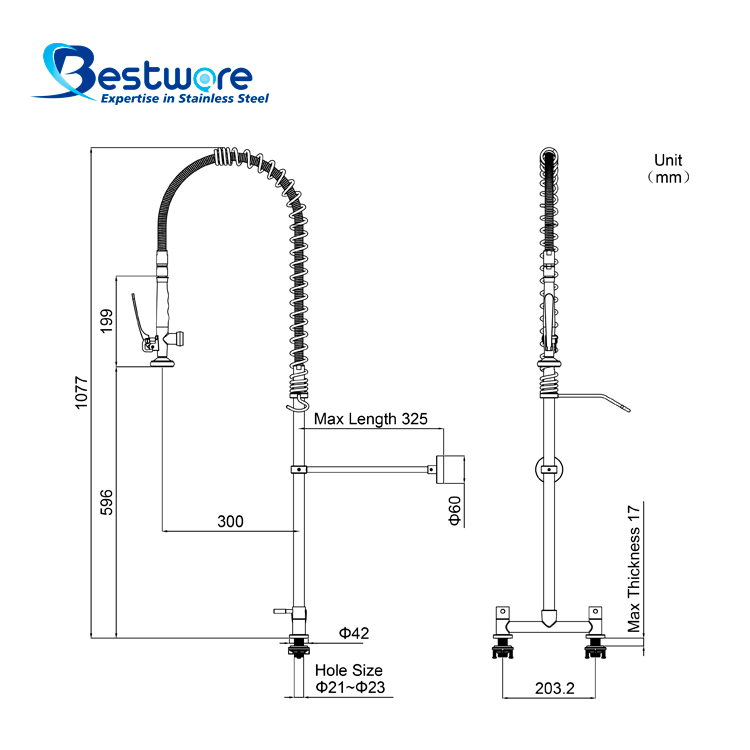 Economy Classic Style Stainless Steel Hot and Cold Pre Rinse Faucet - Dual Holes Deck Mount