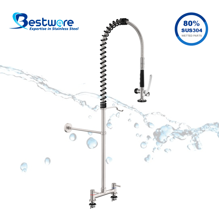 Economy Classic Style Stainless Steel Hot and Cold Pre Rinse Faucet - Dual Holes Deck Mount