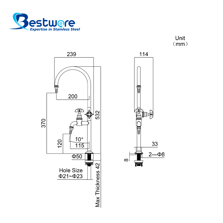 Stainless Steel Dual-spout Lab Water Tap - Deck Mount