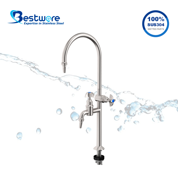 Stainless Steel Dual-spout Lab Water Tap - Deck Mount